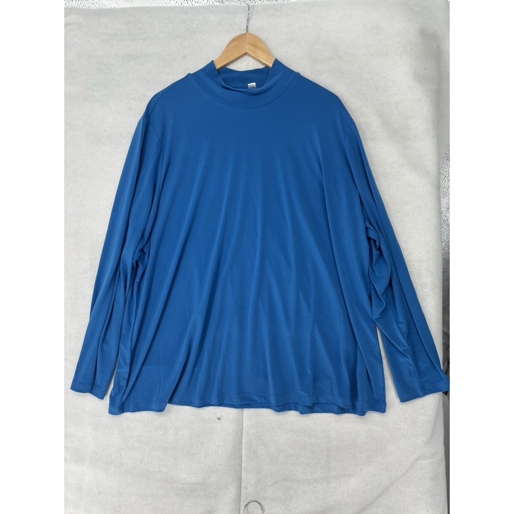Susan Graver Shirt Womens 3X Green Long Sleeve Top Tunic Mock Neck